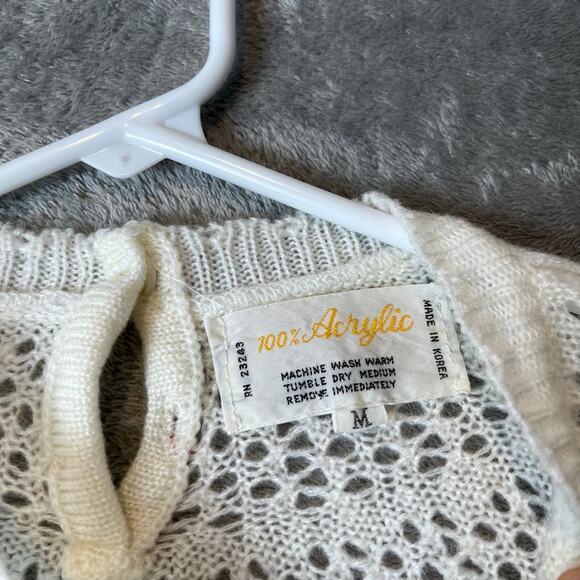 Vintage 80s Style Handmade‎ Knitted Floral Sweater Size Medium Coquette Cottage - Picture 4 of 5